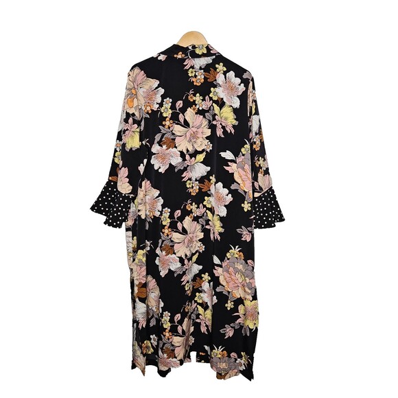 ROZ & ALI Floral Kimono Womans 3X Ruffled Polka Dot Sleeves Open Front NO BELT - Picture 5 of 9
